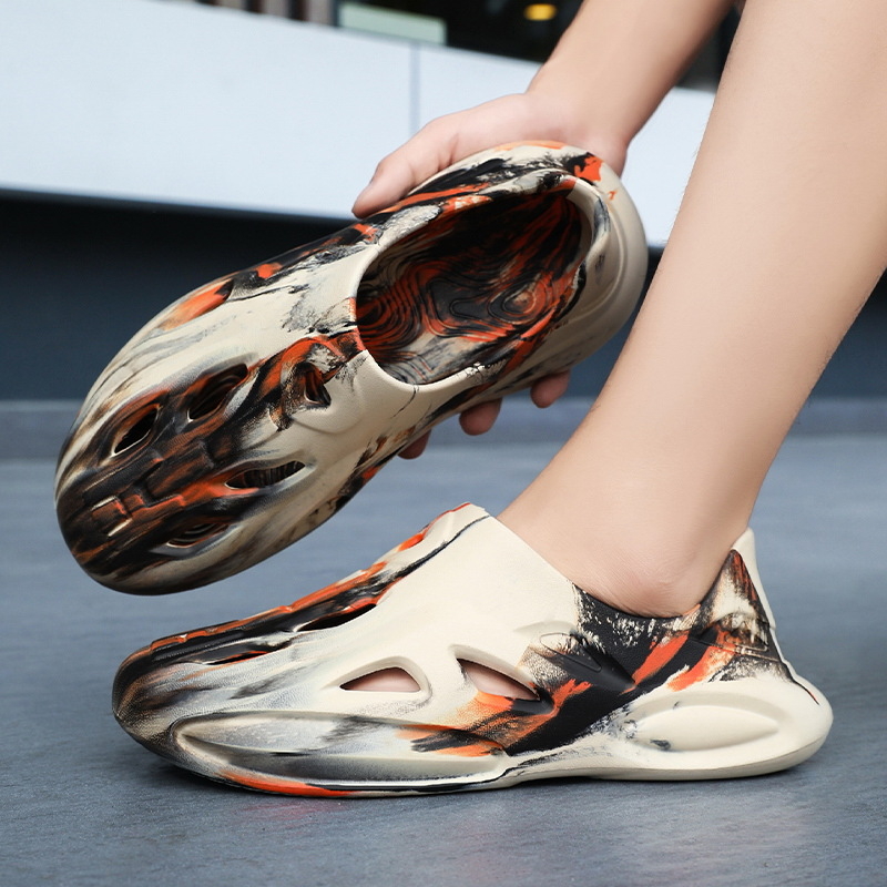 Pantofi de plajă cu platformă de cocos transfrontalieră 2025, vara nouă EVA pentru bărbați și femei, sandale Kanye, graffiti, pantofi de plajă pentru bărbați