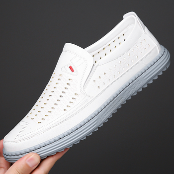 Pantofi sport de vară 2025, sandale casual, respirabile, din piele goală, pantofi casual perforați pentru bărbați, en-gros