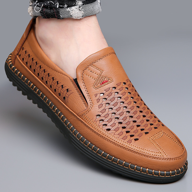 Pantofi sport de vară 2025, sandale casual, respirabile, din piele goală, pantofi casual perforați pentru bărbați, en-gros