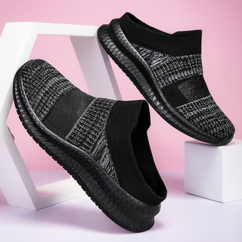 Pantofi de damă 2025, pantofi noi transfrontalieri plus size, șosete, pantofi pentru iubitori, pantofi respirabili cu zburli țesute, talpă moale, pantofi casual pentru mame