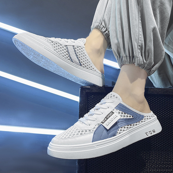 Letné veľké sieťované duté polpapuče na podpätku so šnurovaním, zavinovacie topánky, študentské ploché jednoduché priedušné topánky veľkoobchod