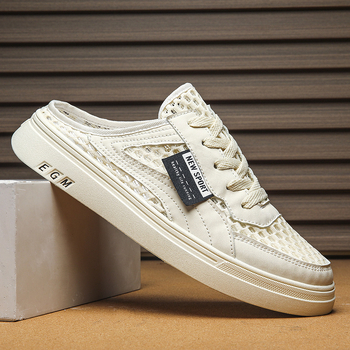 Letné veľké sieťované duté polpapuče na podpätku so šnurovaním, zavinovacie topánky, študentské ploché jednoduché priedušné topánky veľkoobchod