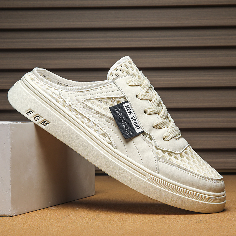 Letné veľké sieťované duté polpapuče na podpätku so šnurovaním, zavinovacie topánky, študentské ploché jednoduché priedušné topánky veľkoobchod