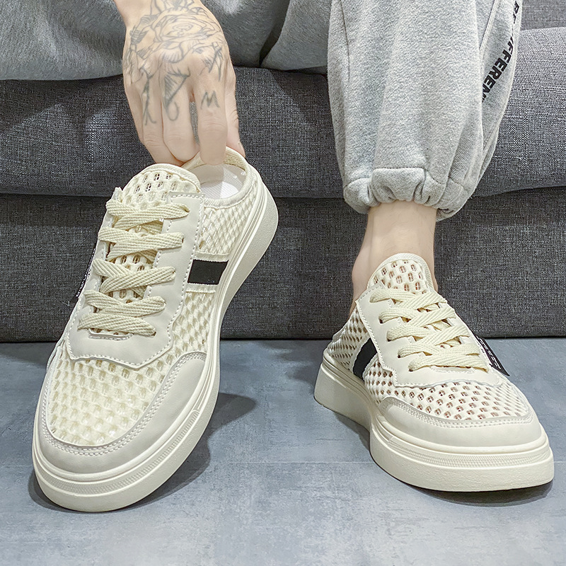 Letné veľké sieťované duté polpapuče na podpätku so šnurovaním, zavinovacie topánky, študentské ploché jednoduché priedušné topánky veľkoobchod