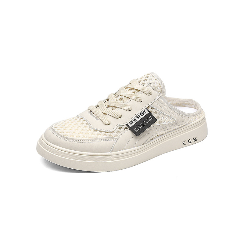 Letné veľké sieťované duté polpapuče na podpätku so šnurovaním, zavinovacie topánky, študentské ploché jednoduché priedušné topánky veľkoobchod