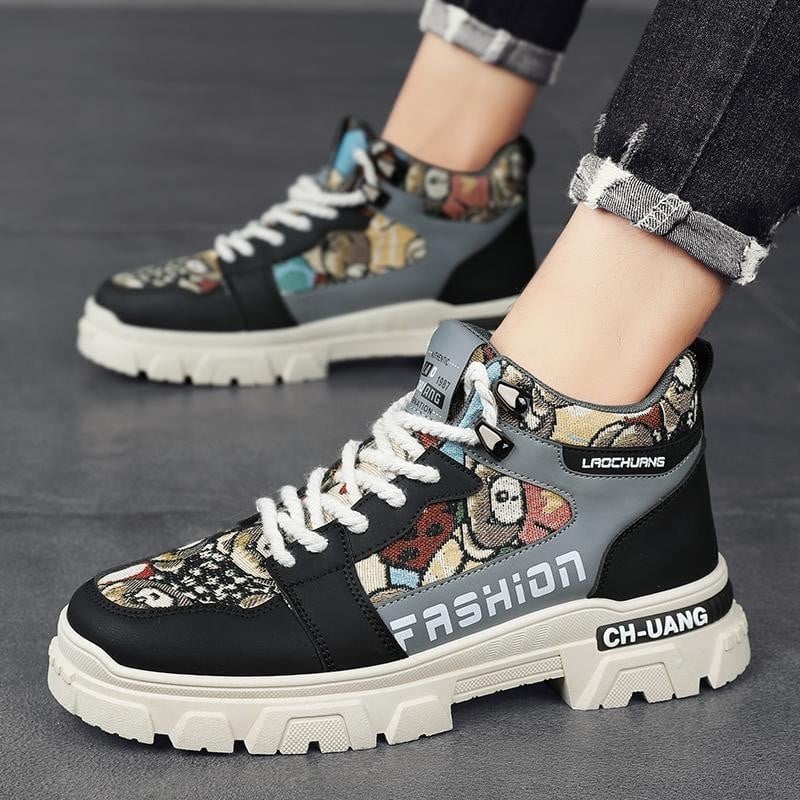 Pantofi de pânză cu graffiti cu desene animate, pantofi de înaltă calitate pentru bărbați, pantofi de scule coreeni, casual, pentru studenți, la modă, cizme Martin din denim