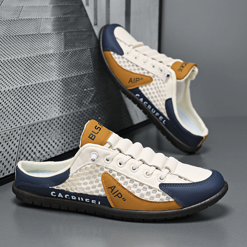 Férfi szandálok, mokaszinok, egylépcsős, üreges hálós szandálok, alkalmi cipők, könnyű hálós anyag, haspáncél