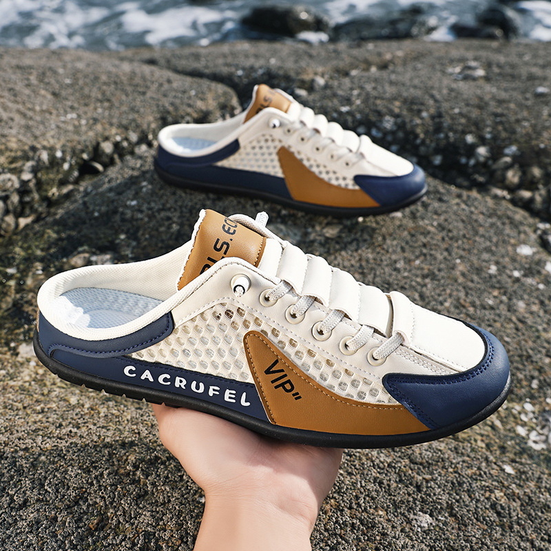 Férfi szandálok, mokaszinok, egylépcsős, üreges hálós szandálok, alkalmi cipők, könnyű hálós anyag, haspáncél