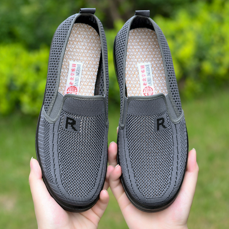 Pantofi sport pentru bărbați, cu o singură plasă, cu același stil, pentru vârstă mijlocie și vârstnici, din material textil Beijing, cu suprafață de plasă, cu talpă moale și antiderapantă, casual, din plasă