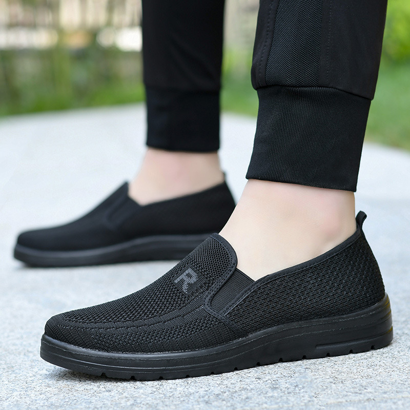 Pantofi sport pentru bărbați, cu o singură plasă, cu același stil, pentru vârstă mijlocie și vârstnici, din material textil Beijing, cu suprafață de plasă, cu talpă moale și antiderapantă, casual, din plasă