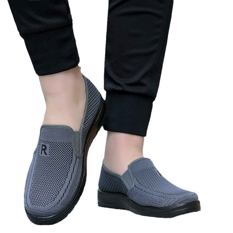 Pantofi sport pentru bărbați, cu o singură plasă, cu același stil, pentru vârstă mijlocie și vârstnici, din material textil Beijing, cu suprafață de plasă, cu talpă moale și antiderapantă, casual, din plasă