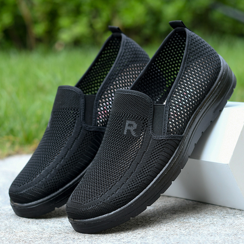 Pantofi sport pentru bărbați, cu o singură plasă, cu același stil, pentru vârstă mijlocie și vârstnici, din material textil Beijing, cu suprafață de plasă, cu talpă moale și antiderapantă, casual, din plasă