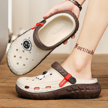 Papuci de plajă antiderapanți pentru bărbați, vară, talpă groasă, uzură exterioară, culoare dublă, podea cu gaură, sport, agrement, în aer liber, antiderapante