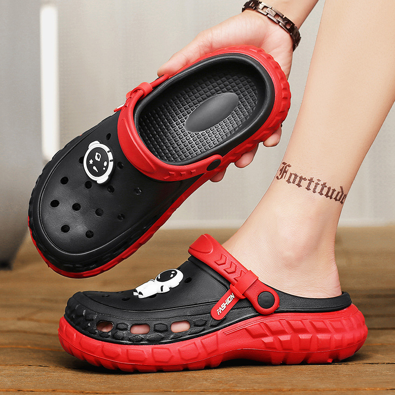 Papuci de plajă antiderapanți pentru bărbați, vară, talpă groasă, uzură exterioară, culoare dublă, podea cu gaură, sport, agrement, în aer liber, antiderapante