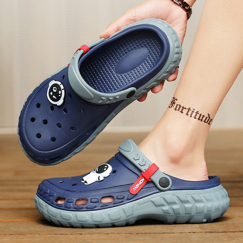 Papuci de plajă antiderapanți pentru bărbați, vară, talpă groasă, uzură exterioară, culoare dublă, podea cu gaură, sport, agrement, în aer liber, antiderapante