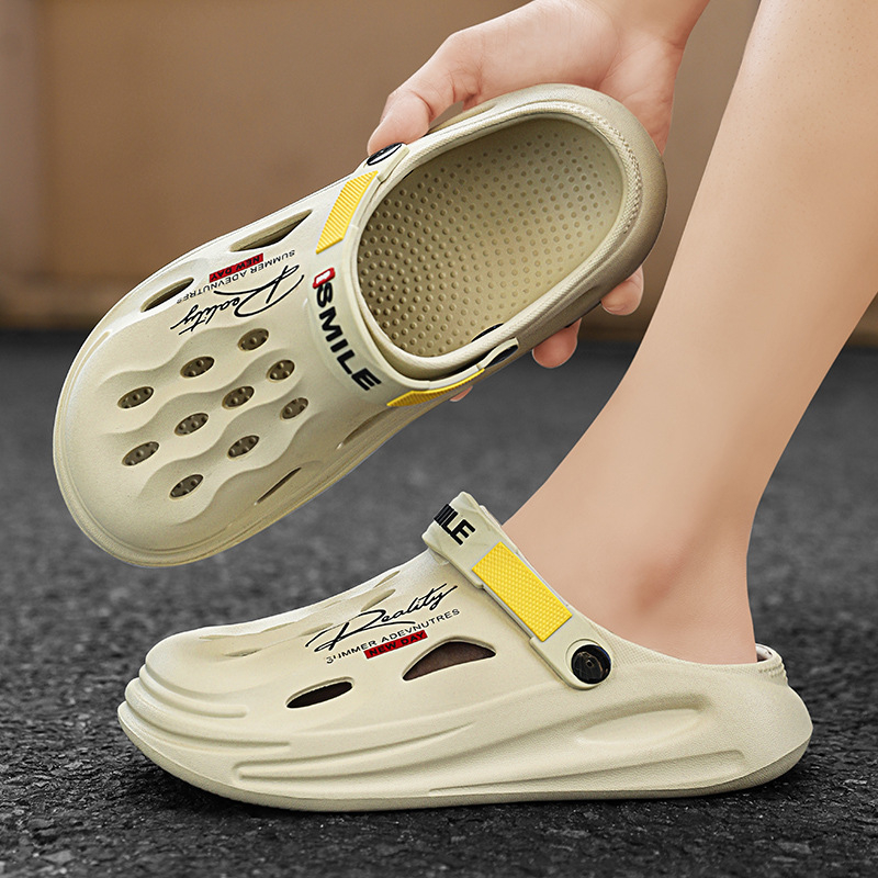 Határokon átnyúló lyukas cipők 2025 nyári új stílusú baotou üreges tengerparti strandszandálok és papucsok kültéri vastag talpú irodai cipők