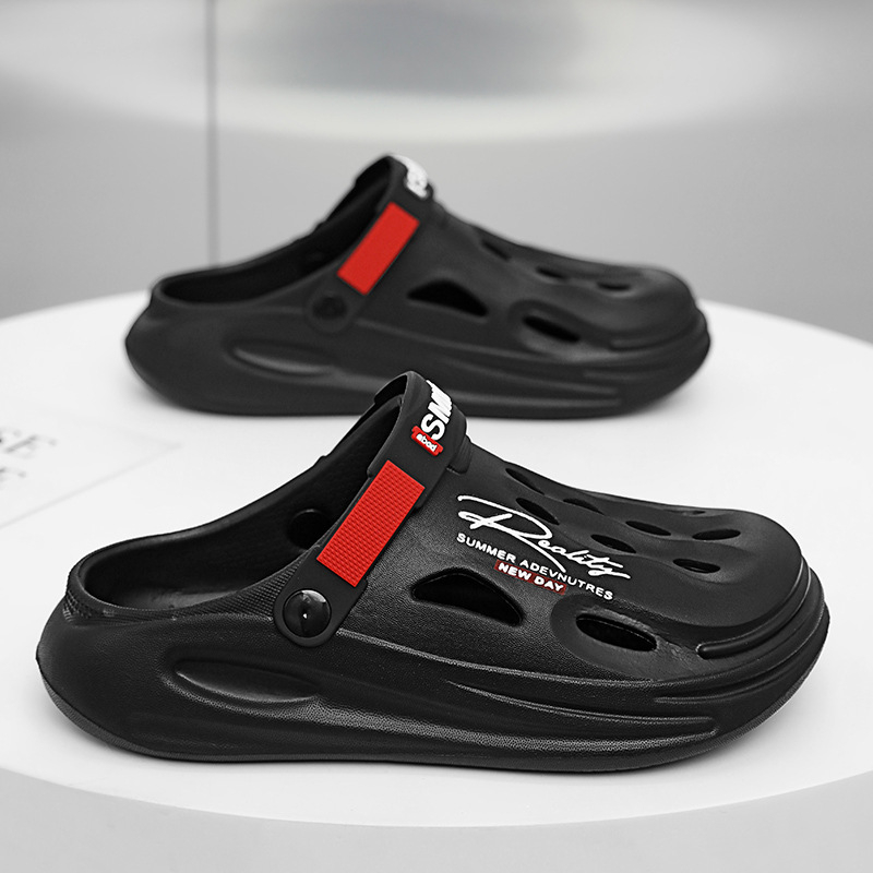 Határokon átnyúló lyukas cipők 2025 nyári új stílusú baotou üreges tengerparti strandszandálok és papucsok kültéri vastag talpú irodai cipők