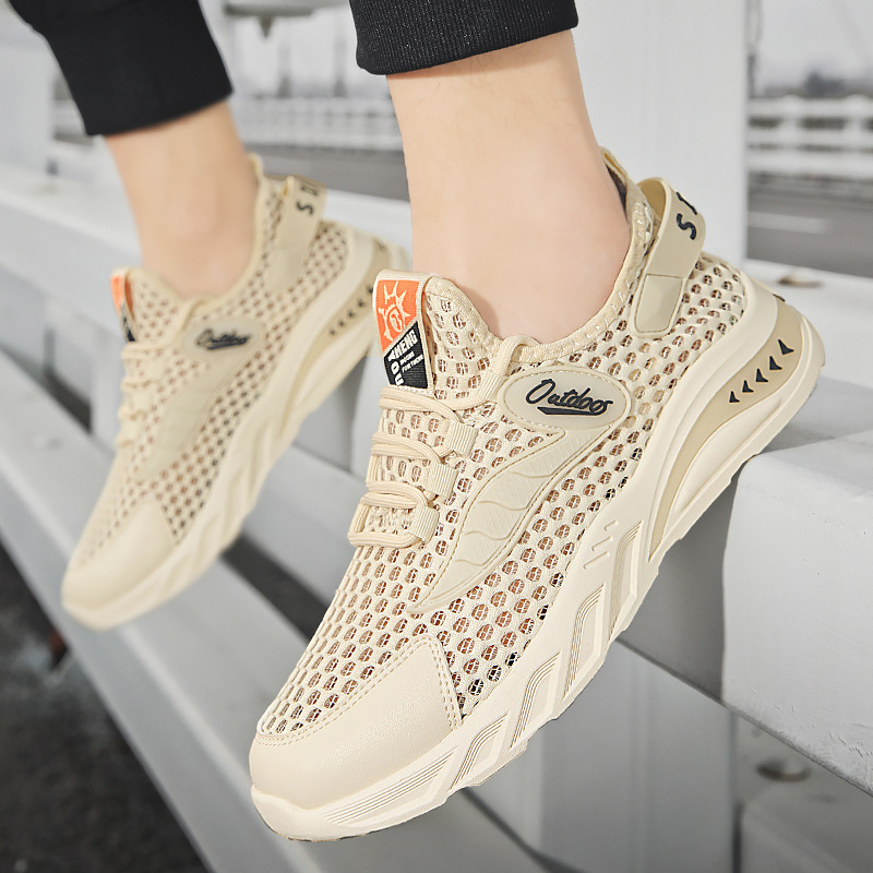 2024 nové letné módne šnurovacie pánske priedušné duté sieťované tenisky, trendy študentské bežecké topánky