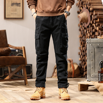 Pánske nové retro trendy outdoorové nohavice, pekné ležérne nohavice so sťahovacou šnúrkou, rovné športové elastické nohavice 7606