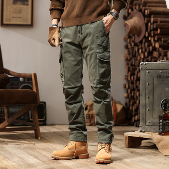 Pánske nové retro trendy outdoorové nohavice, pekné ležérne nohavice so sťahovacou šnúrkou, rovné športové elastické nohavice 7606