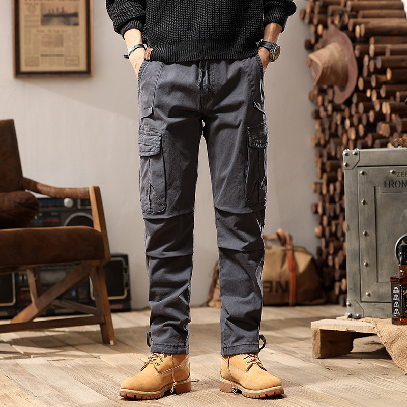 Pánske nové retro trendy outdoorové nohavice, pekné ležérne nohavice so sťahovacou šnúrkou, rovné športové elastické nohavice 7606