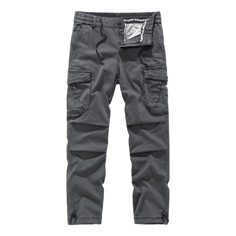 Pánske nové retro trendy outdoorové nohavice, pekné ležérne nohavice so sťahovacou šnúrkou, rovné športové elastické nohavice 7606