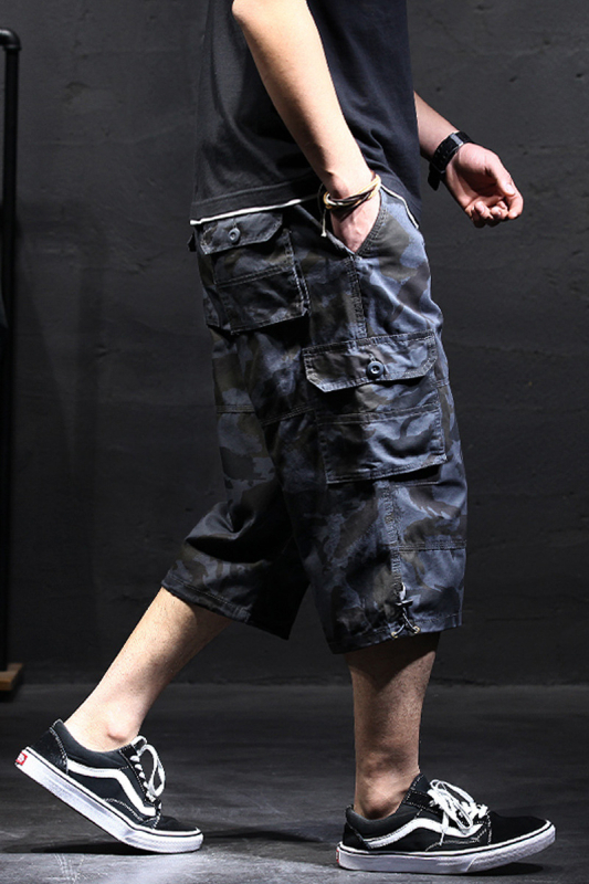 Salopete de vară subțiri, largi, de dimensiuni mari, pantaloni scurți pentru bărbați, cu mai multe buzunare, pantaloni scurți de camuflaj casual, crop, pentru bărbați