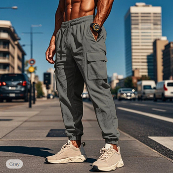 Salopetă nouă Amazon pentru bărbați, pantaloni de jogging, cu talie elastică și cordon, cu buzunare multiple, plată, respirabilă, pentru exterior