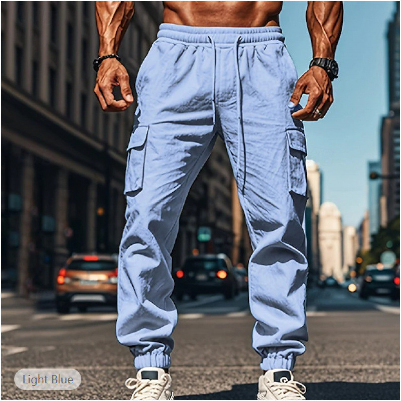 Salopetă nouă Amazon pentru bărbați, pantaloni de jogging, cu talie elastică și cordon, cu buzunare multiple, plată, respirabilă, pentru exterior