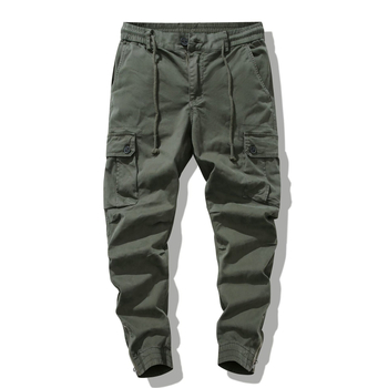 Pantaloni cargo spălați cu mai multe buzunare pentru bărbați, primăvară și toamnă, bumbac pur, elastici, croială dreaptă lejeră, manșete cu fermoar, pantaloni casual W9102, la modă