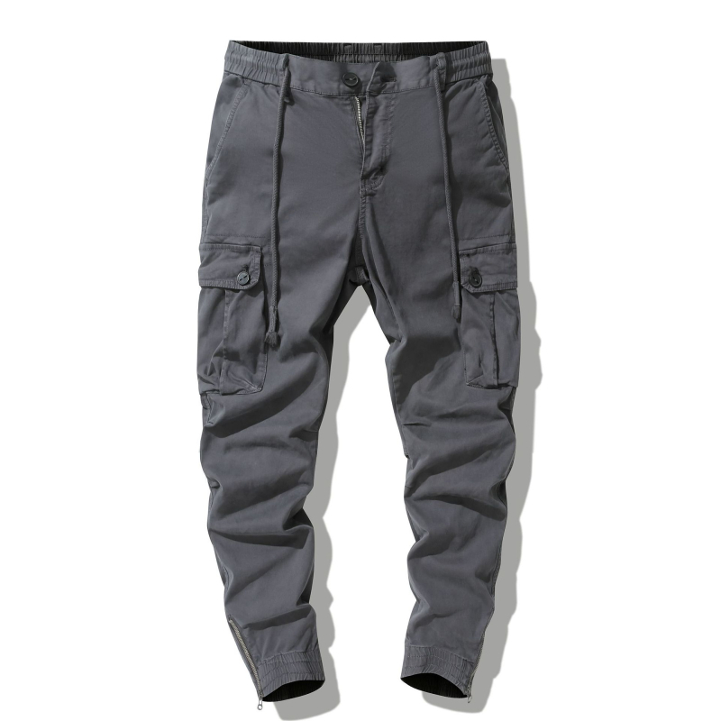 Pantaloni cargo spălați cu mai multe buzunare pentru bărbați, primăvară și toamnă, bumbac pur, elastici, croială dreaptă lejeră, manșete cu fermoar, pantaloni casual W9102, la modă