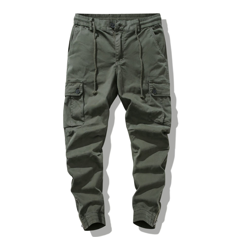 Pantaloni cargo spălați cu mai multe buzunare pentru bărbați, primăvară și toamnă, bumbac pur, elastici, croială dreaptă lejeră, manșete cu fermoar, pantaloni casual W9102, la modă