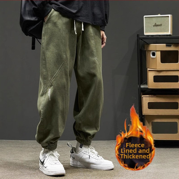 Paksud meeste pluss-suuruses fliisist püksid poistele sügiseks ja talveks, moekad lahtised rohelised kombinesoonid meeste universaalsed jala jala vabaaja püksid