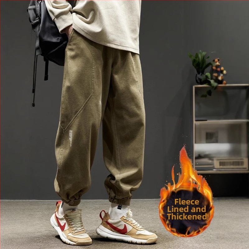 Мъжки едрогабаритни панталони с полар, големи размери, за момчета, есен и зима, модни широки зелени гащеризони, мъжки ежедневни панталони с широки крачоли