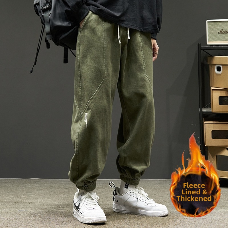 Paksud meeste pluss-suuruses fliisist püksid poistele sügiseks ja talveks, moekad lahtised rohelised kombinesoonid meeste universaalsed jala jala vabaaja püksid