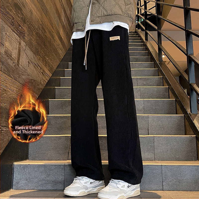 Toamna și iarna noua textură Sense Label Chenille pantaloni casual bărbați Silver Fox Velvet îngroșat plus size pantaloni de podea drepți