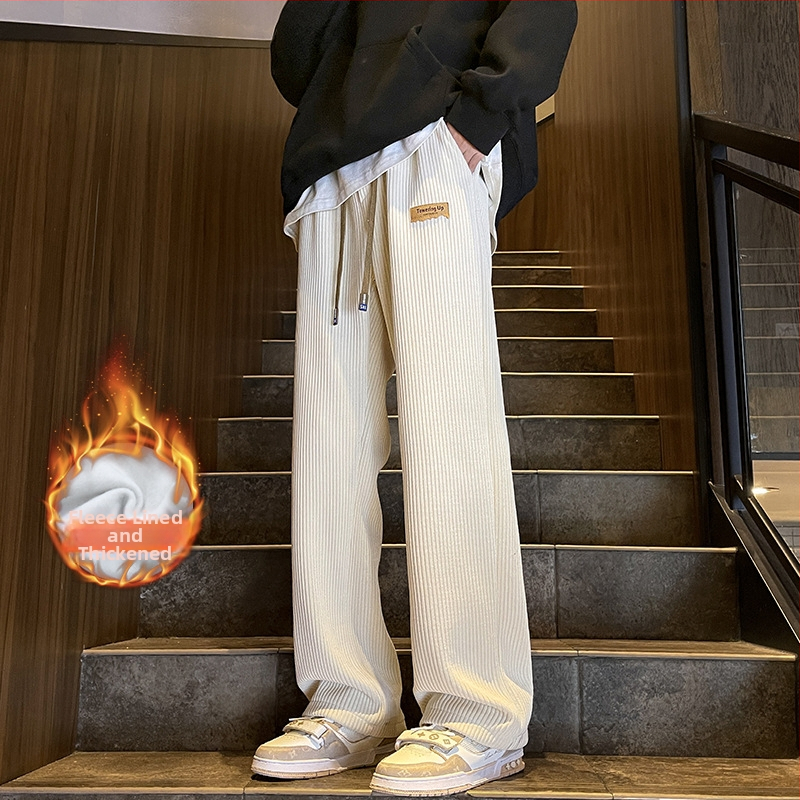 Toamna și iarna noua textură Sense Label Chenille pantaloni casual bărbați Silver Fox Velvet îngroșat plus size pantaloni de podea drepți