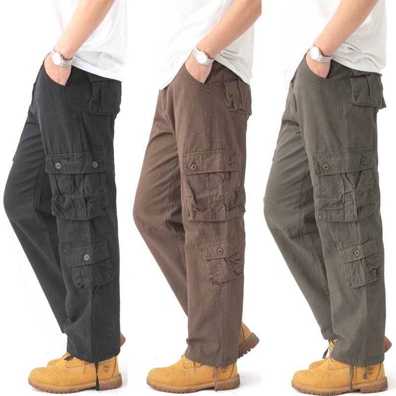 Jarné a jesenné pánske overaly, maskáčové nohavice, viacvreckové, ležérne nohavice, pánske bavlnené, plus size, trendy značkové voľné nohavice