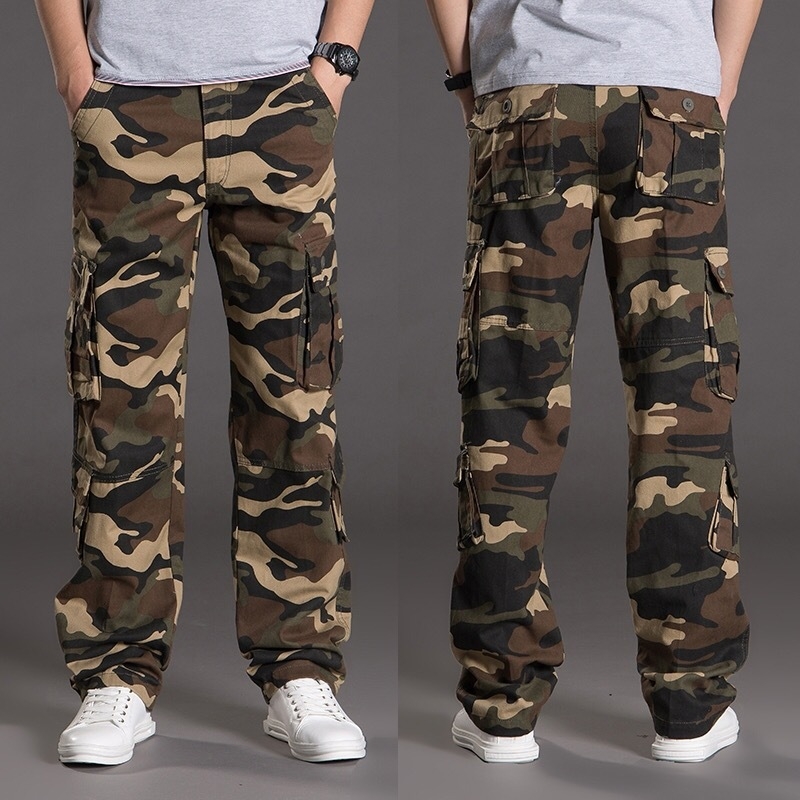 Jarné a jesenné pánske overaly, maskáčové nohavice, viacvreckové, ležérne nohavice, pánske bavlnené, plus size, trendy značkové voľné nohavice