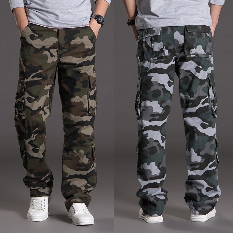 Jarné a jesenné pánske overaly, maskáčové nohavice, viacvreckové, ležérne nohavice, pánske bavlnené, plus size, trendy značkové voľné nohavice