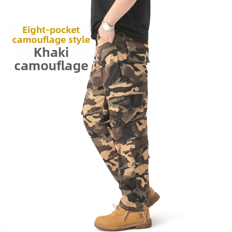 Jarné a jesenné pánske overaly, maskáčové nohavice, viacvreckové, ležérne nohavice, pánske bavlnené, plus size, trendy značkové voľné nohavice