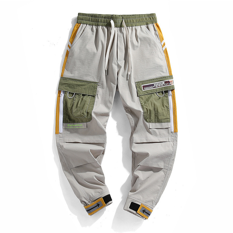 Pánske cargo nohavice z priameho predaja z továrne, jar 2023, nové ležérne nohavice pre mužov a tínedžerov, hongkonský štýl, trendy značkové nohavice s viacerými vreckami a zaväzovaním na nohavice