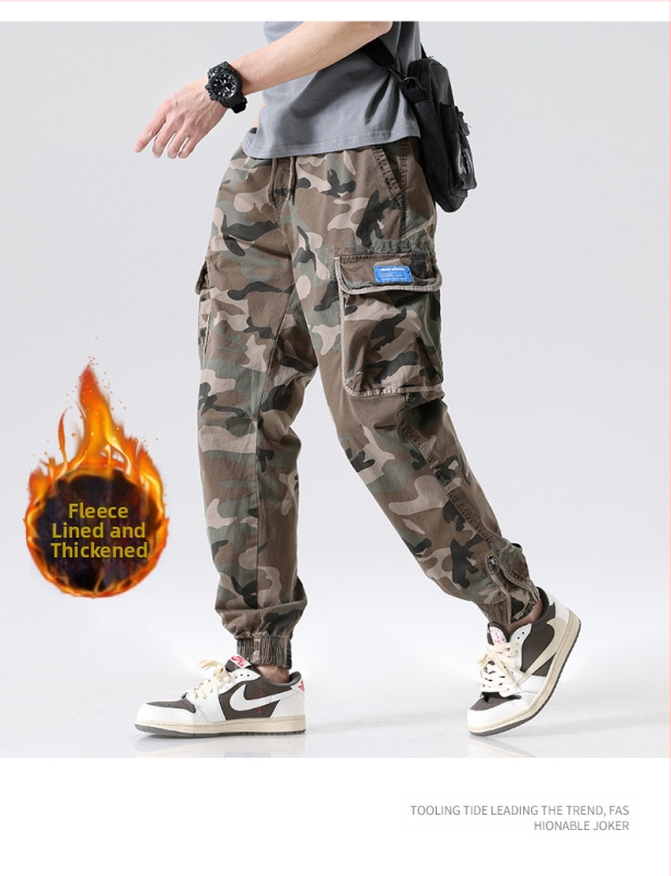 Bavlnené maskáčové overaly, jesenné pánske módne značkové voľné viacvreckové funkčné nohavice s lúčom, trendy univerzálne ležérne nohavice pre mužov