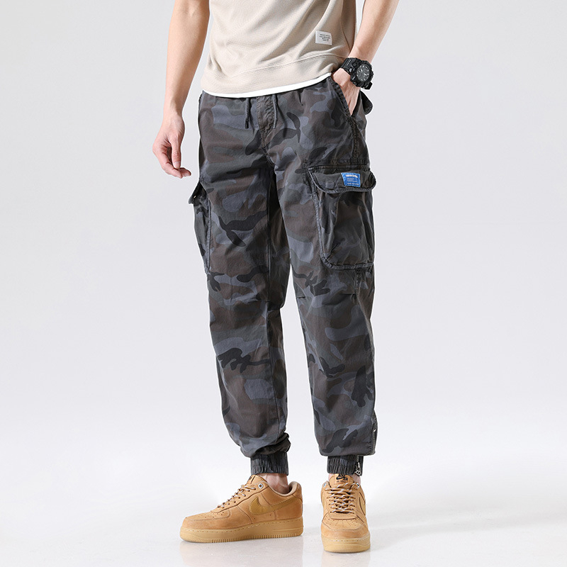Bavlnené maskáčové overaly, jesenné pánske módne značkové voľné viacvreckové funkčné nohavice s lúčom, trendy univerzálne ležérne nohavice pre mužov