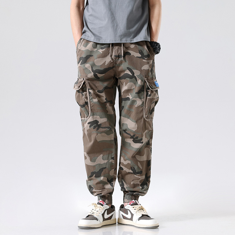 Bavlnené maskáčové overaly, jesenné pánske módne značkové voľné viacvreckové funkčné nohavice s lúčom, trendy univerzálne ležérne nohavice pre mužov