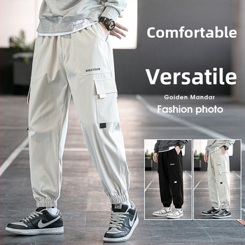 Pánske cargo nohavice 2024, trendy voľné skrátené tepláky s viacerými vreckami, ležérne nohavice pre študentov, plus veľkosť