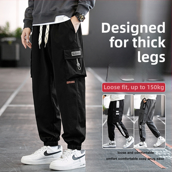 Pánske cargo nohavice 2024, trendy voľné skrátené tepláky s viacerými vreckami, ležérne nohavice pre študentov, plus veľkosť