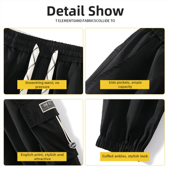 Pánske cargo nohavice 2024, trendy voľné skrátené tepláky s viacerými vreckami, ležérne nohavice pre študentov, plus veľkosť