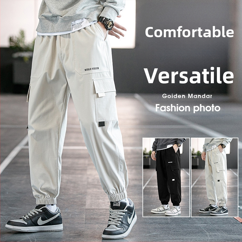 Pánske cargo nohavice 2024, trendy voľné skrátené tepláky s viacerými vreckami, ležérne nohavice pre študentov, plus veľkosť