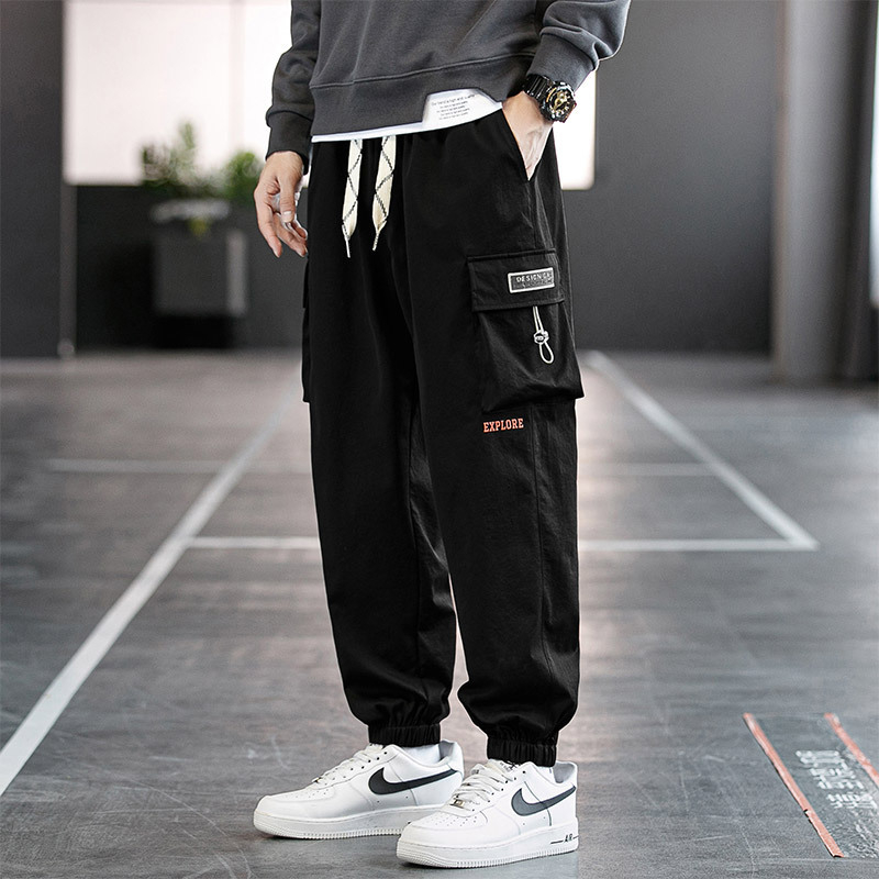 Pánske cargo nohavice 2024, trendy voľné skrátené tepláky s viacerými vreckami, ležérne nohavice pre študentov, plus veľkosť
